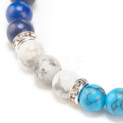 Natural Lapis Lazuli(Dyed) & Gemstone Round Beaded Bracelet for Women BJEW-JB08336-02-1