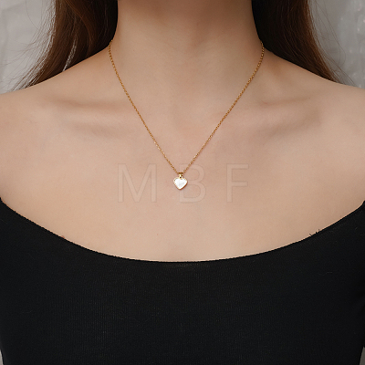 Natural White Shell 304 Stainless Steel Heart Pendant Necklaces for Women BL5235-2-1