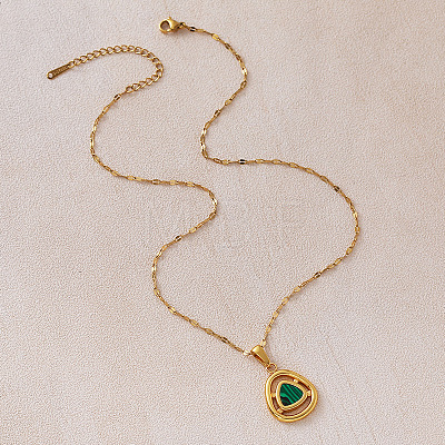 Vintage 304 Stainless Steel and Synthetic Malachite Triangle Pendant Necklaces for Women NT2784-1
