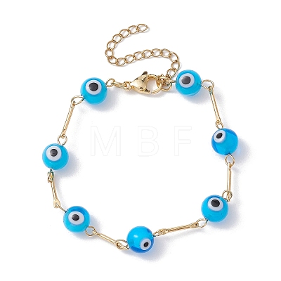 Lampwork Evil Eye Link Chain Bracelets BJEW-JB10045-02-1