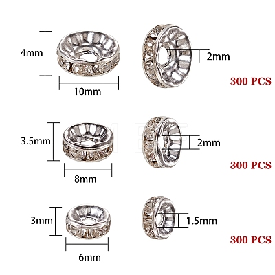 900Pcs 3 Size Iron Rhinestone Spacer Beads RB-SZ0001-01A-1