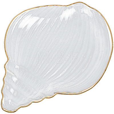 1Pc Ocean Series Transparent Gold Rim Glass Jewelry Plates AJEW-SC0002-79A-1