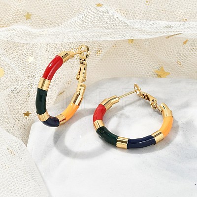PVD Vacuum Plating 201 Stainless Steel Enamel Hoop Earrings for Women EJEW-B016-33C-1
