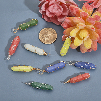10Pcs 10 Colors Synthetic Luminous Stone Double Terminal Pointed Dyed Pendants G-CA0001-71-1