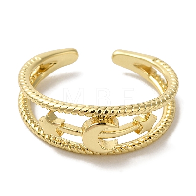 Moon & Star Rack Plating Brass Open Cuff Finger Rings for Women RJEW-L123-100G-1