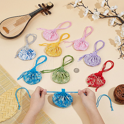 7Pcs 7 Colors 3D Floral Embroidery Satin Drawstring Bags ABAG-PH0001-88-1