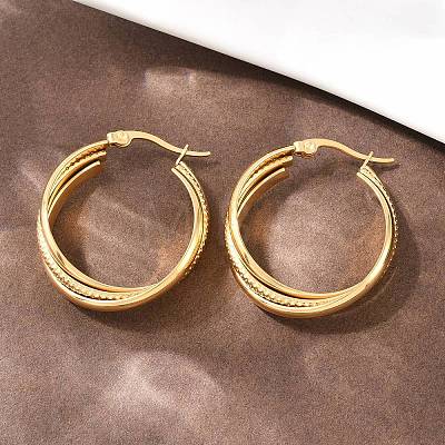 304 Stainless Steel Triple Twist Ring Stud Earrings EJEW-P324-08G-1