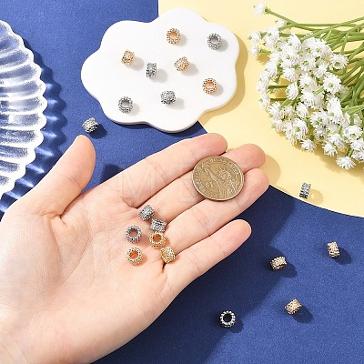 10Pcs 2 Colors Brass Micro Pave Cubic Zirconia European Beads KK-YW0004-30-1