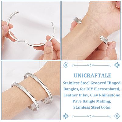 Unicraftale 4Pcs 2 Styles Egg Shaped 201 Stainless Steel Grooved Hinged Bangles STAS-UN0048-69-1