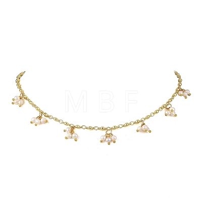 Natural Pearl Beads Potato Multi Pendant Brass Oval Link Chain Necklaces NJEW-JN06514-1