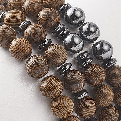 4Pcs 4 Style Natural Wenge Wood & Synthetic Hematite Beaded Stretch Bracelets Set for Women BJEW-JB09156-1