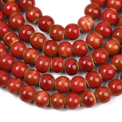 Handmade Fancy Antique Glazed Porcelain Ceramic Round Beads Strands PORC-L019-8mm-08-1