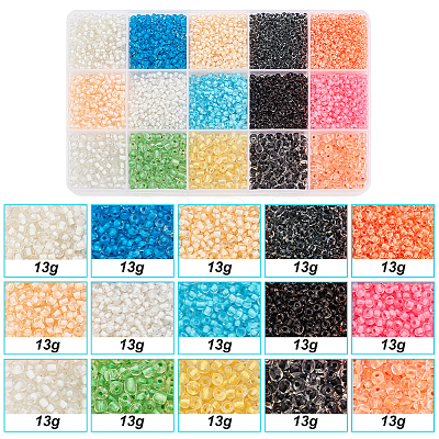   6870pcs 15 Styles Transparent Glass Seed Beads SEED-PH0001-79-1