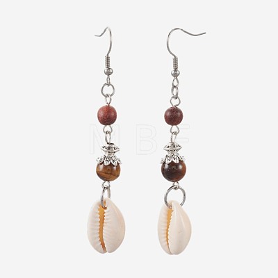 Round Natural Mixed Stone Dangle Earrings EJEW-JE02911-1