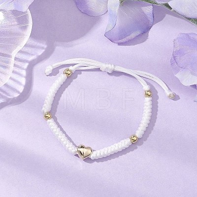 Adjustable Brass Heart & Nylon Braided Bead Bracelets for Women Men BJEW-JB10696-1