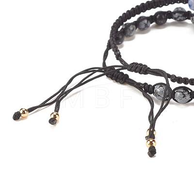 2Pcs 2 Style Natural Snowflake Obsidian & Blue Spot Jasper Braided Bead Bracelets Set with Brass Virgin Mary BJEW-JB07947-1