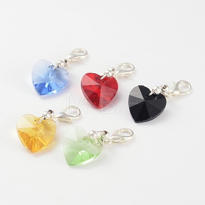 Heart Glass Pendants with Silver Color Plated Brass Lobster Claw Clasps HJEW-JM00176-1