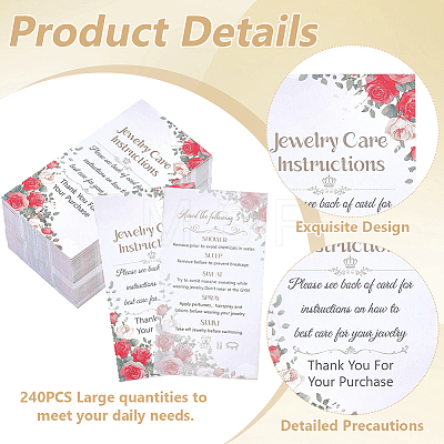 240Pcs Floral Print Paper Care Instructions Cards AJEW-FG0005-62A-1