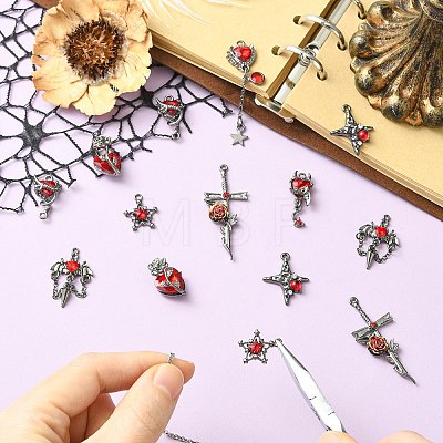 16Pcs 8 Styles Alloy & Resin Rhinestone Pendants FIND-CJ0005-96-1