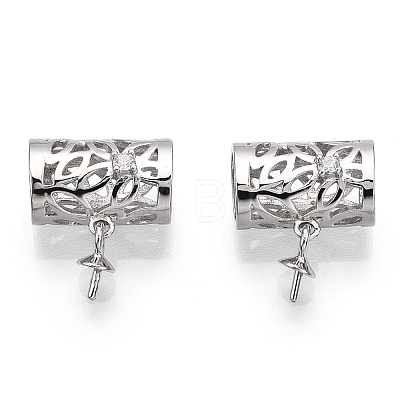 Rhodium Plated 925 Sterling Silver Micro Pave Cubic Zirconia Cup Peg Bails Pendants STER-T004-70P-1