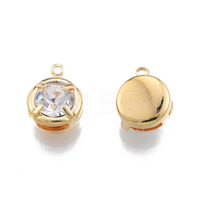 Brass Micro Pave Clear Cubic Zirconia Charms KK-G432-03G-1