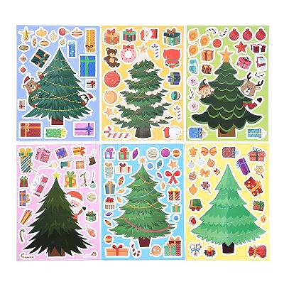6Pcs Christmas Tree Paper Self-Adhesive Picture Stickers STIC-C010-31-1