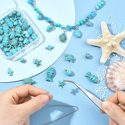 64Pcs 8 Styles 2 Colors Synthetic Turquoise Pendants PALLOY-SW00130-1