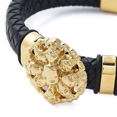 Men's Braided Black PU Leather Cord Bracelets BJEW-K243-45G-1