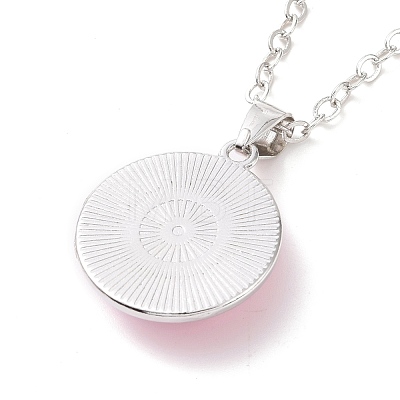 Glass Flat Round Pendant Necklace with Brass Chain NJEW-A003-01D-1