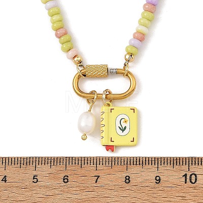 304 Stainless Steel Pendant Dyed Glass Rondelle Beaded Necklaces for Women NJEW-JN06540-02-1