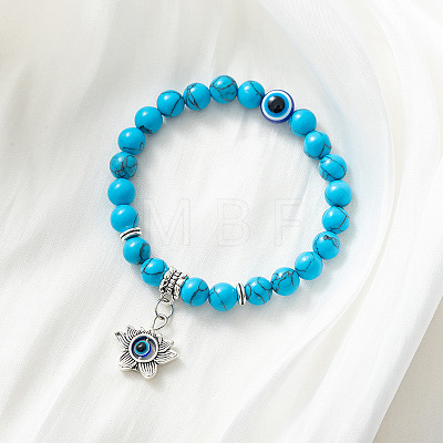Synthetic Turquoise Stretch Bracelet with Evil Eye Charms SM1499-5-1