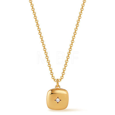 Brass Micro Pave Clear Cubic Zirconia Geometric Pendant Cable Chain Necklaces for Women WG4F4F3-03-1
