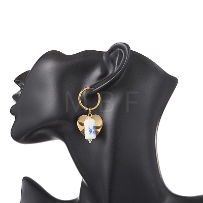 Column with Heart 316 & 202 Stainless Steel Hoop Earrings EJEW-JE06736-01-1