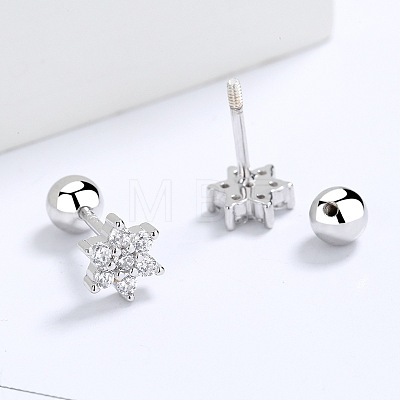 Christmas 925 Sterling Silver Snowflake Stud Earrings EJEW-F397-04P-1