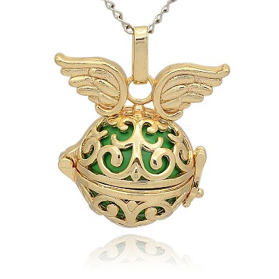 Golden Tone Brass Hollow Round Cage Pendants KK-J233-08G-1