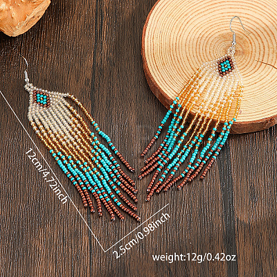 Handmade Glass Seed Beads Rhombus Tassel Dangle Earrings NB4453-1