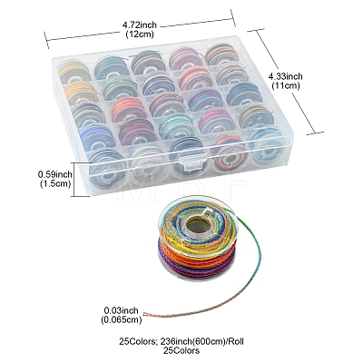 25 Rolls 25 Colors Round Segment Dyed Waxed Polyester Thread String YC-YW0001-02C-1