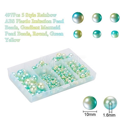 497Pcs 5 Style Rainbow ABS Plastic Imitation Pearl Beads OACR-YW0001-07E-1