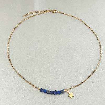 Bohemian Natural Sodalite Star Beads Pendant 304 Stainless Steel Chain Necklaces for Women WG45F40-02-1