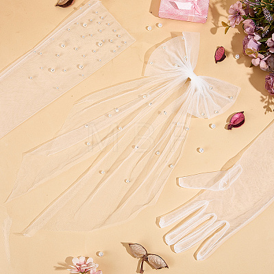 Cloth Bride Long Mesh Gloves & Acetate Hair Barrettes Kits AJEW-DR0002-62-1