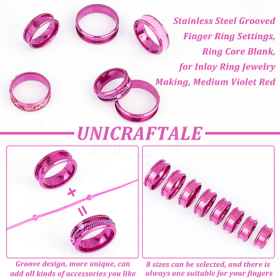 Unicraftale 16Pcs 8 Size 201 Stainless Steel Grooved Finger Ring Settings STAS-UN0051-60C-1