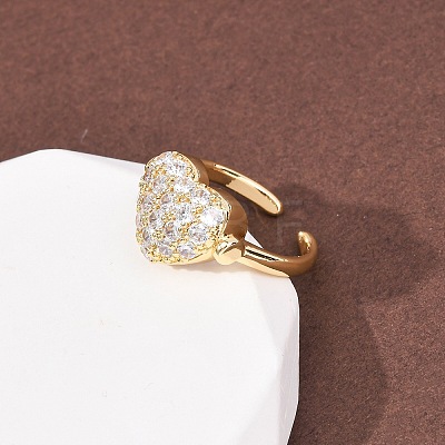 Brass Micro Pave Cubic Zirconia Cuff Open Rings RJEW-C153-02G-1