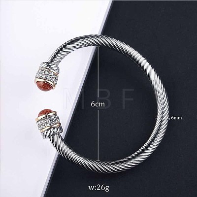 Adjustable C-shaped Stainless Steel Twist Open Cuff Bracelets with Synthetic Goldstone UG3207-8-1