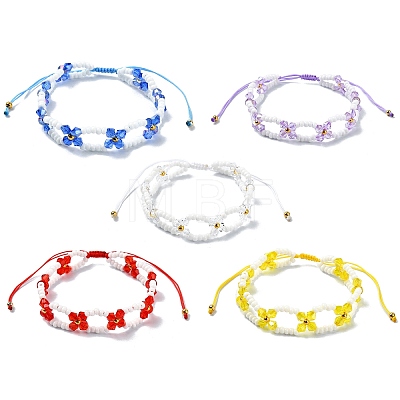 Woven Glass Flower Adjustable Braided Bead Bracelets for Women BJEW-MZ00100-1