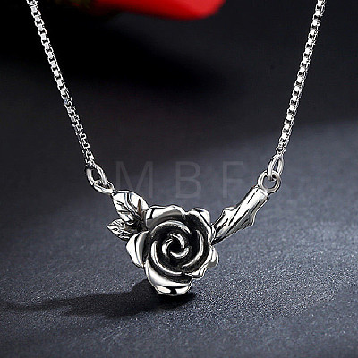 Vintage Brass Rose Flower Pendant Necklaces for Women WGA801E-01-1
