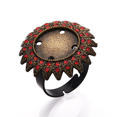 Adjustable Flower Alloy & Iron Rhinestone Bezel Cup Ring Base with Rotatable Tray MAK-T012-04AB-1