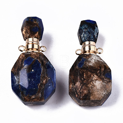 Assembled Synthetic Bronzite and Lapis Lazuli Openable Perfume Bottle Pendants G-S366-060A-1