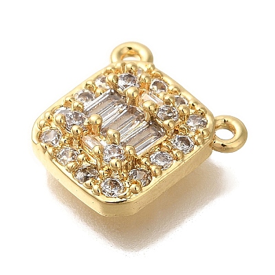 Rectangle Rack Plating Brass Micro Pave Clear Cubic Zirconia Pendants KK-U019-14G-1