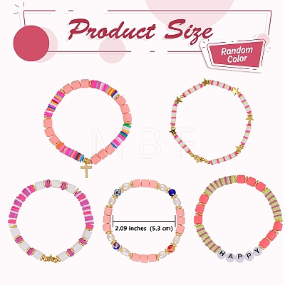 5Pcs 5 Style Handmade Polymer Clay Beads Stretch Bracelets Sets BJEW-SZ0001-77A-1