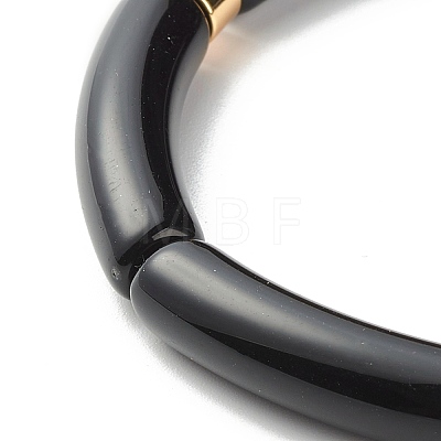 Curved Tube Acrylic Beads Stretch Bracelet for Girl Women BJEW-JB06945-02-1
